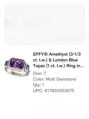 Effy sterling silver ring with Faceted Purple and  Blue Stones